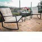 Suncrown Outdoor 3-Piece Rocking Bistro Set: Black Wicker Furniture-Two Chairs with Glass Coffee Table