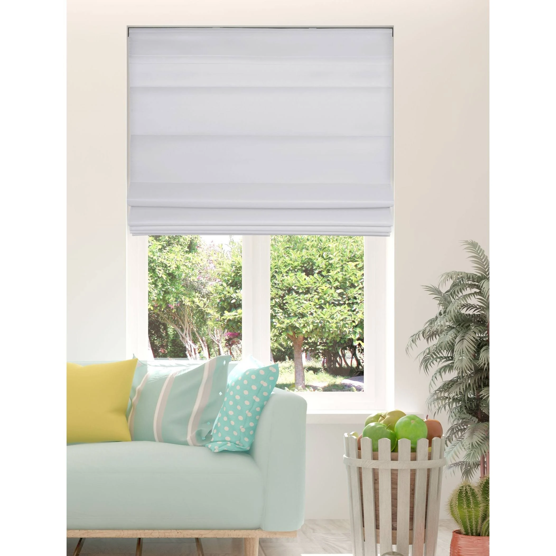 Arlo Blinds White Light Filtering Cordless Fabric Roman Shades - 33.5"W x 60"H