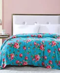 Betsey Johnson Bouquet Day Turquoise Ultra Soft Plush Blanket - Twin