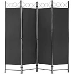 FDW 4 Panel Room Divider 6ft Steel Frame Screen Folding Privacy Divider Freestanding Partition for Home Office Bedroom, Black