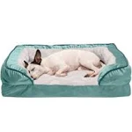 FurHaven Velvet Waves Perfect Comfort Full Support Sofa Dog Bed - Medium Celadon Green