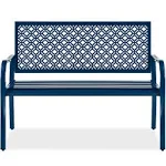 Best Choice Products Indoor Outdoor Steel Garden Bench w/ Geometric Backrest