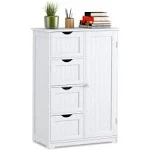 Costway Bathroom Storage Wooden 4 Drawer Cabinet Cupboard 2 Shelves Free Standing