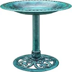 28 Inch Height Polyresin Lightweight Antique Outdoor Garden Bird Bath Green New