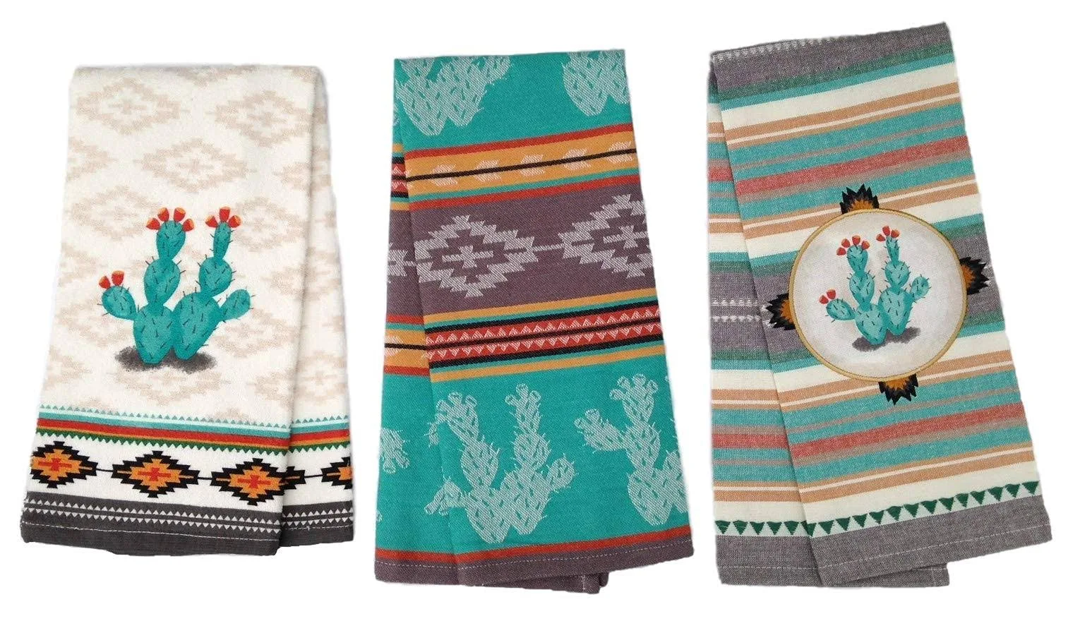 Simply Southwest Cactus Kitchen Towels Set of 3, Colorful Terry Towel - Woven ...