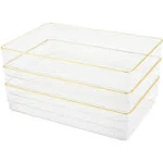 Martha Stewart Kerry Plastic Stackable Office Desk Drawer Organizers, 9" x 6", 3 Pack, with Gold Trim