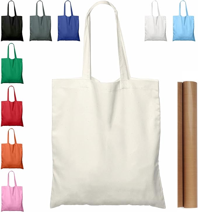 NPBAG 5 15 25 50 Pack 15 x 16 Natural Cotton Tote Bags Lightweight Blank Bulk Cloth Bags with 1pc of PTFE Teflon Sheet 15P