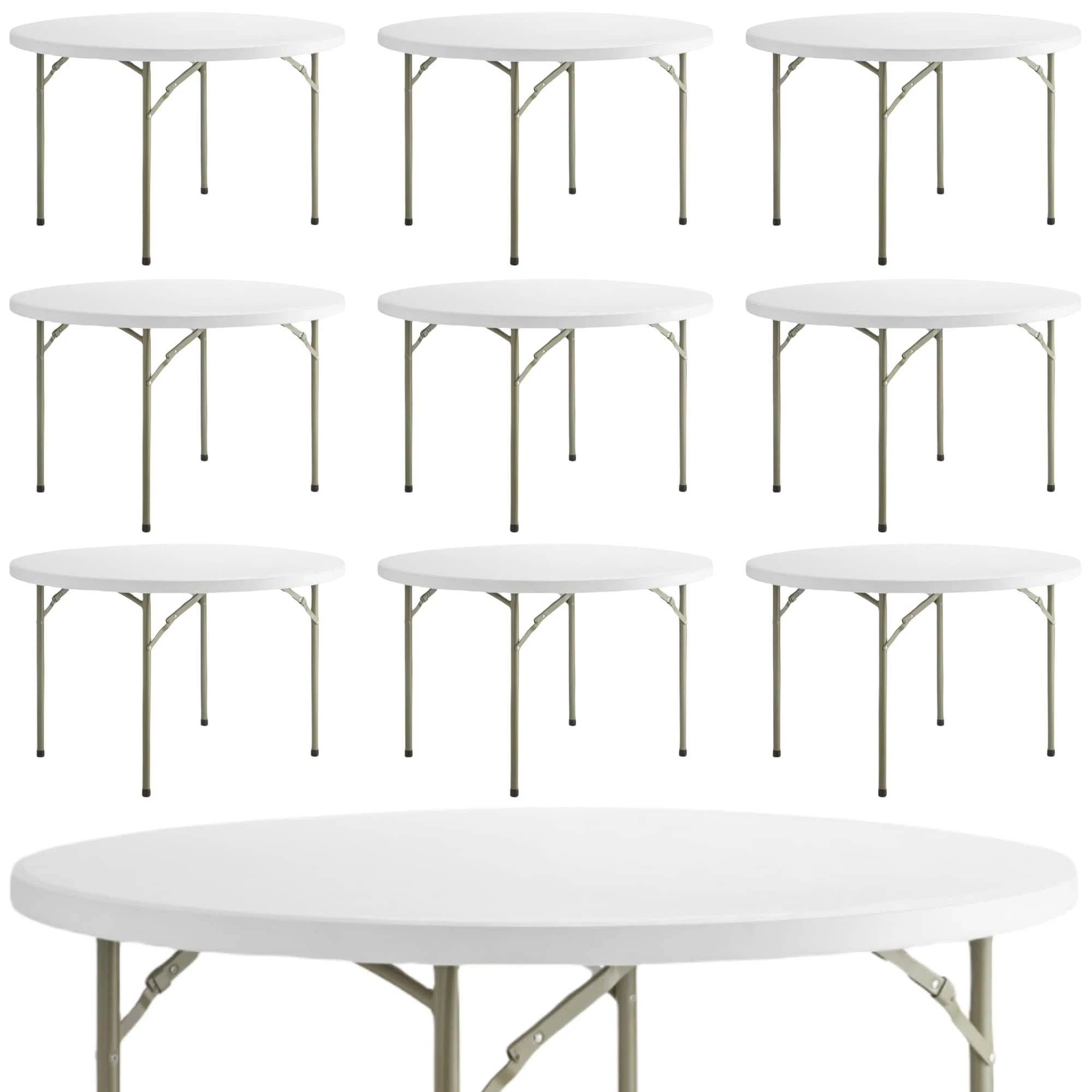 60 inch. Round Granite White Folding Table, Heavy-Duty, Hi Top, 10 Pack, for Events