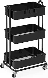 Simple Houseware Heavy Duty 3-Tier Metal Utility Rolling Cart