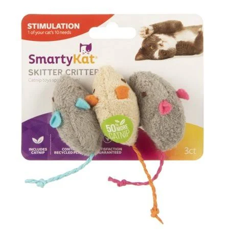 SmartyKat Skitter Critters Catnip Cat Toys Gray/Cream 3 Count Pack of 1