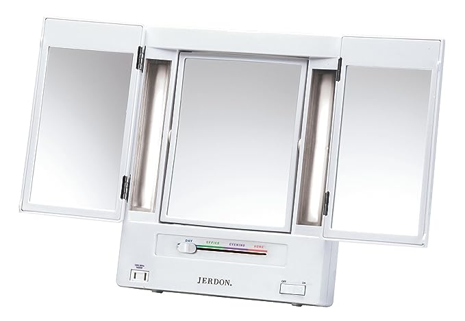 Jerdon Tri-Fold Two-Sided Lighted Makeup Mirror