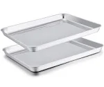 TeamFar Baking Sheet Set of 2, Baking Pans Tray Cookie Sheet Stainless Steel, Non Toxic & Healthy, Mirror Finish & Rust Free, Easy Clean & Dishwasher