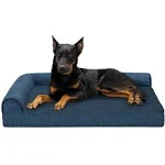 Furhaven Orthopedic Dog Bed for Large Dogs w/ Removable Bolsters & Washable Cover, For Dogs Up to 95 lbs - Plush & Almond Print L Shaped Chaise - Blue Almonds, Jumbo/XL