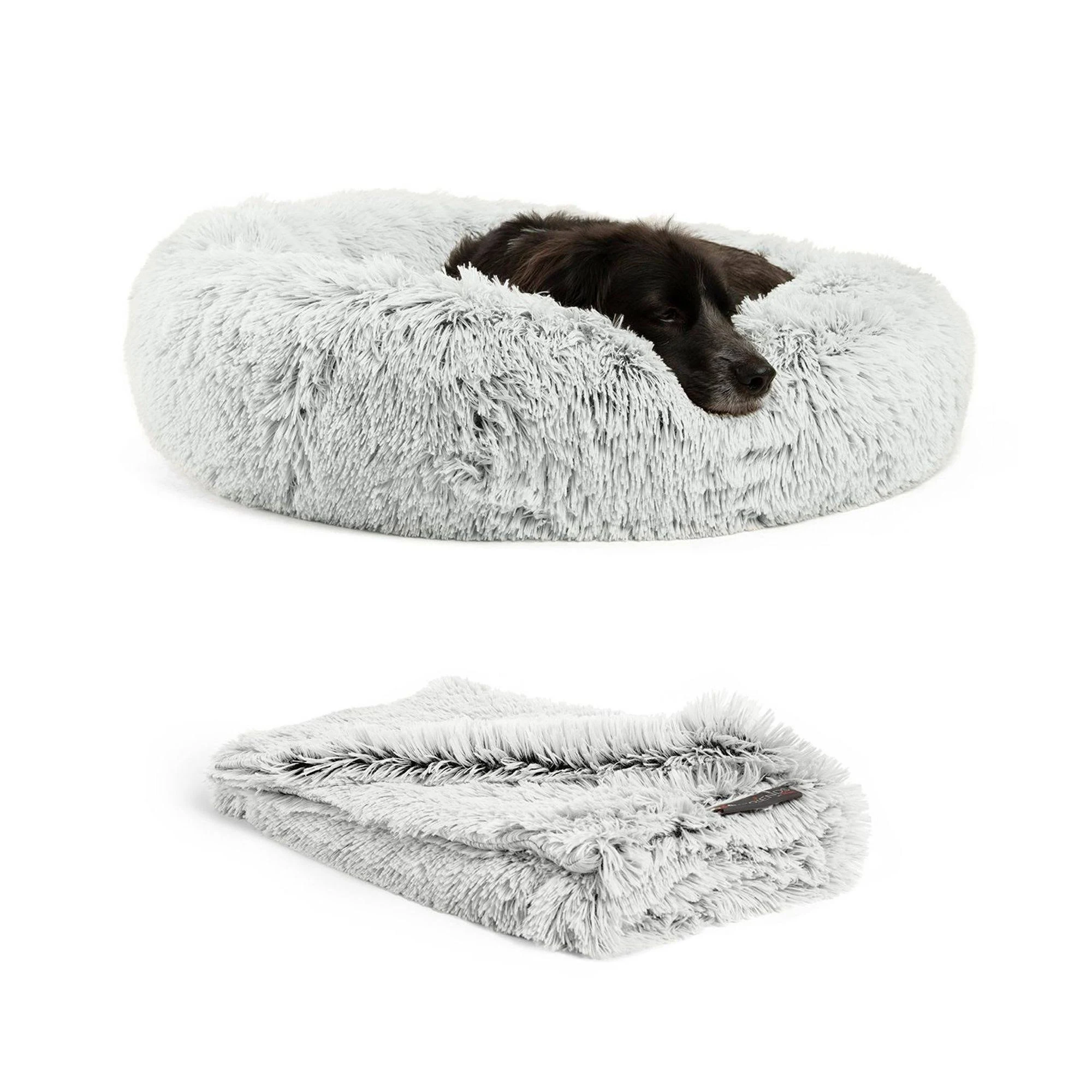 Best Friends by Sheri Luxury Shag Faux Fur Donut Pet Bed, Frost White, 23"