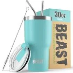 Beast 30 oz Teal Tumbler Stainless Steel Insulated Coffee Cup with Lid, 2 Brush