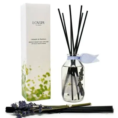 LOVSPA Lavender De Provence Essential Oil Reed Diffuser and Sticks Set - Calming Aromatherapy for Stress Relief and Relaxation - Real Lavender Stems and Hydrangea Flowers - Handmade in The USA