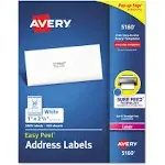 Avery Easy Peel Laser Address Labels, 1" x 2-5/8", White, 30 Labels/Sheet, 100 Sheets/Box, 3000 Labels/Box (5160)