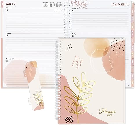 SUNEE 2024 Weekly and Monthly Planner - from January 2024 - December 2024, 8.5"X11" Daily Agenda Planner with Monthly Tab, Flexible Cover, Note