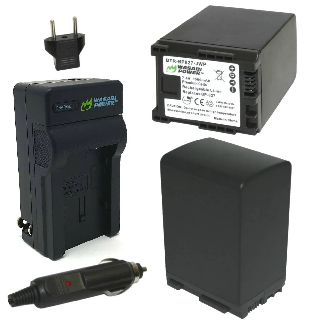 Wasabi Power Battery (2-Pack) and Charger for Canon Bp-827