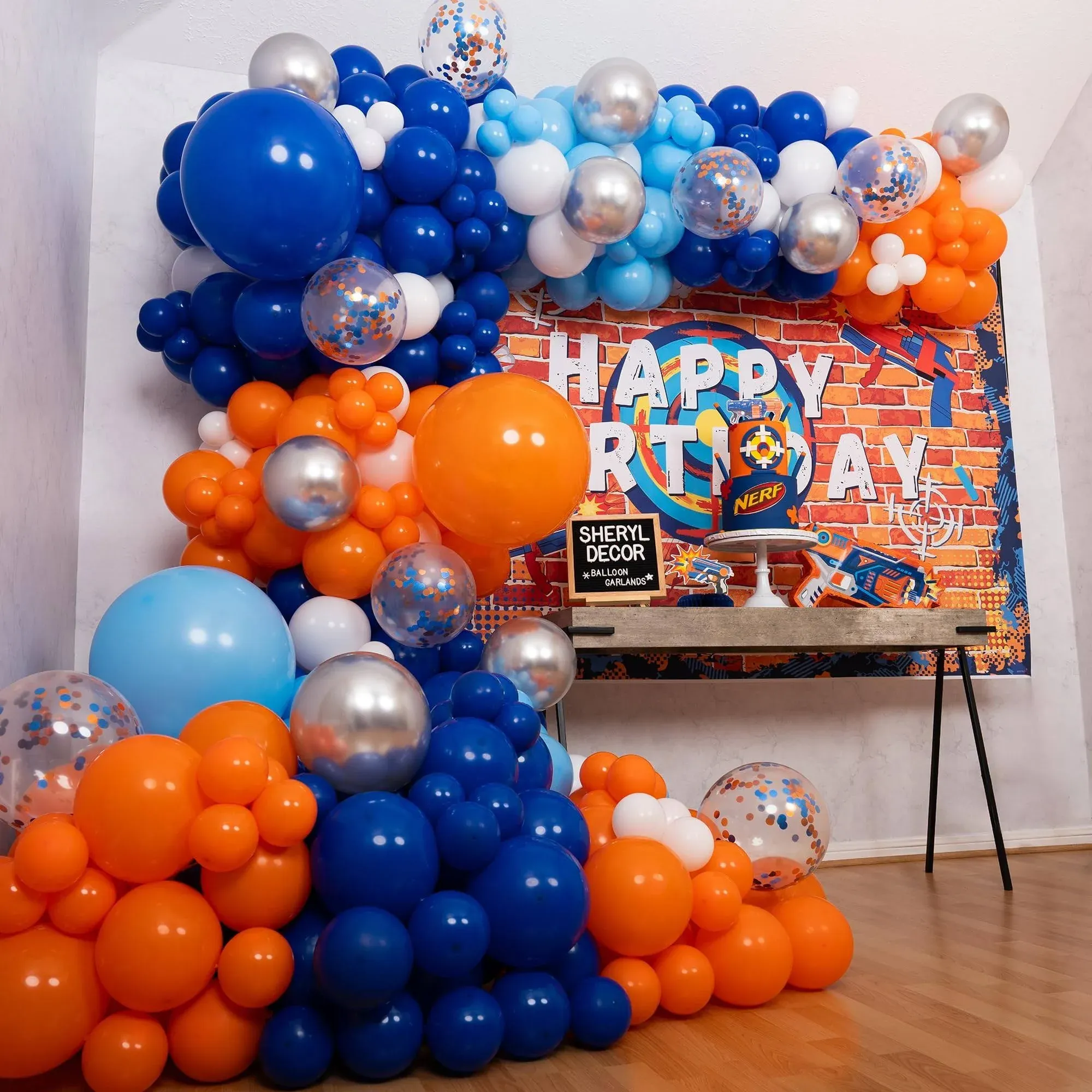 ALL-IN-1 Blue and Orange White Balloons Arch Kit & Garland – Small and Large White Orange and Blue Balloons – Orange and Blue Party Decorations