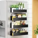 4 Pack Moveable Fridge Magnetic Spice Racks Metal Black