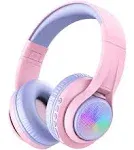 iClever Cat Ear Kids Bluetooth Headphones, LED Lights Up, 74/85/94dB Volume Limited, 50H Playtime,Bluetooth 5.2, USB C, Kids Headphones Wireless for Travel iPad Tablet, Meow Macaron-Gradient Pink