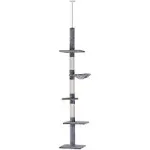 PawHut 9' Adjustable Height Floor to Ceiling Vertical Cat Tree Grey and White