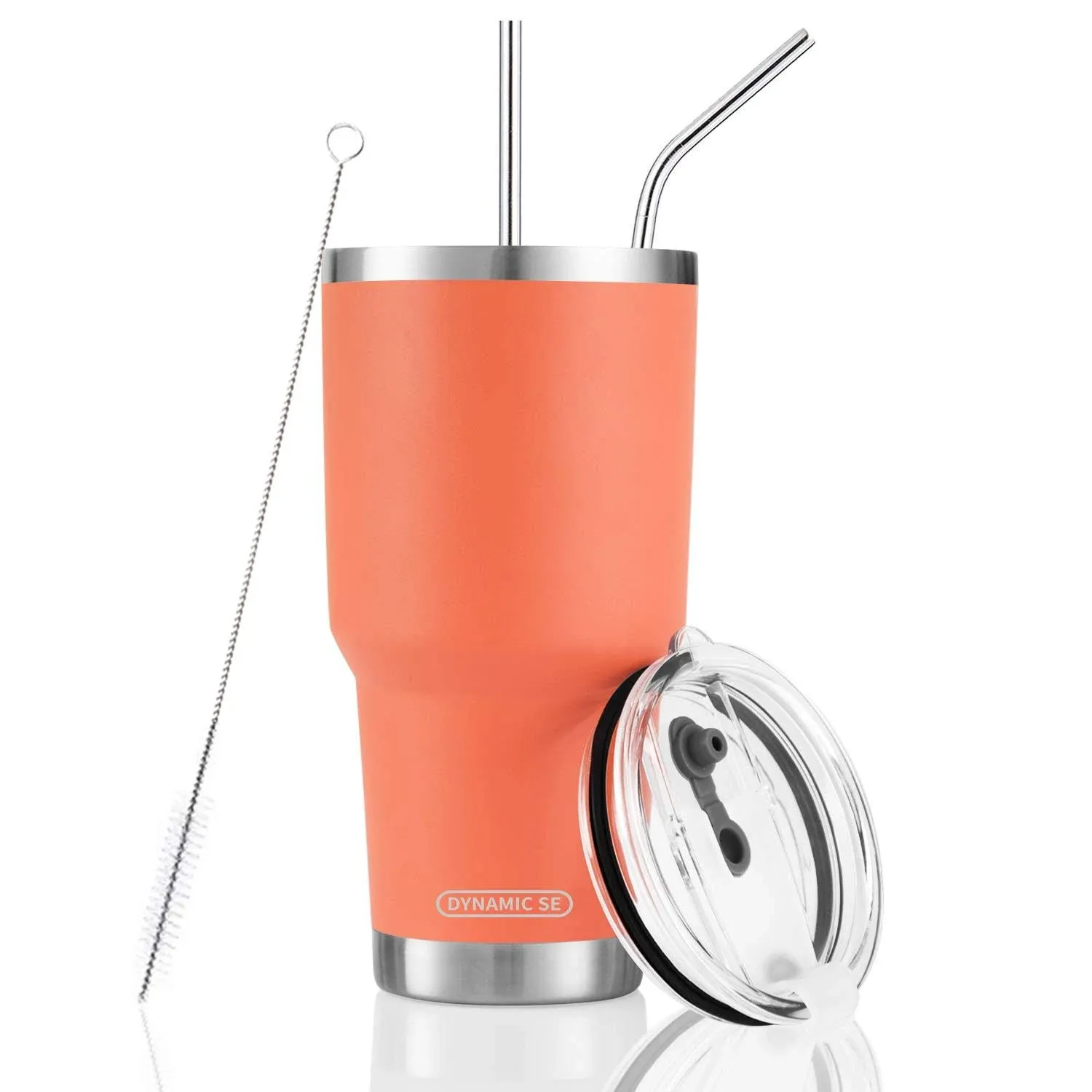 D·S 30oz Orange Tumbler with Stainless Steel Insulated Travel Mug and Straw Lid Cleaning 