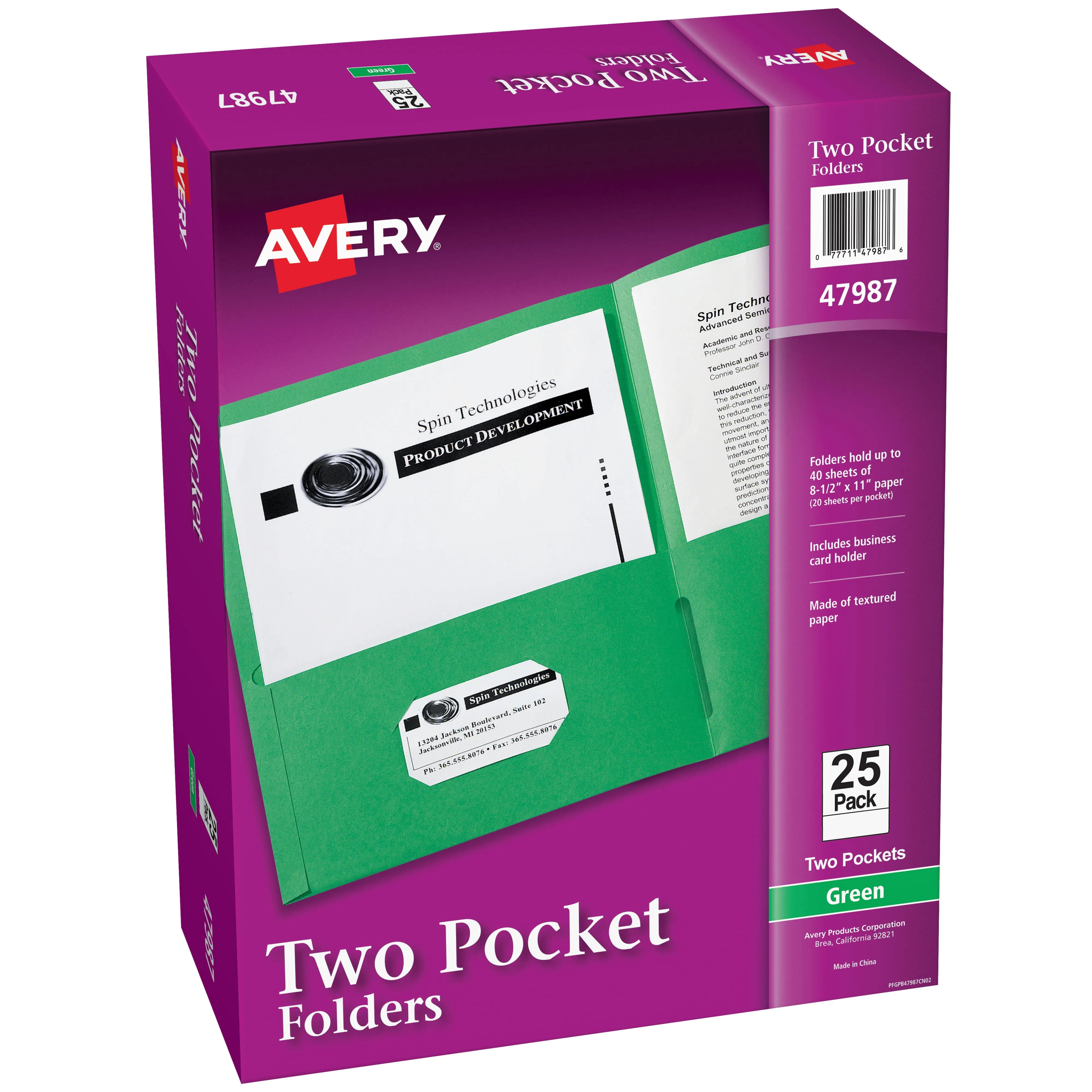 Avery Two-Pocket Folder, 40-Sheet Capacity, Green, 25/Box