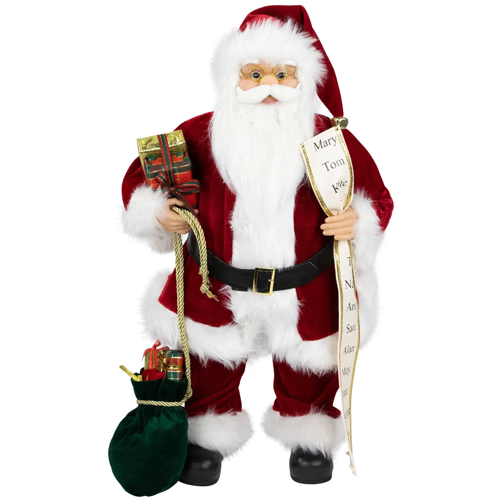 24" Traditional Standing Santa Claus Christmas Figure with Name List and Gift Bag ...