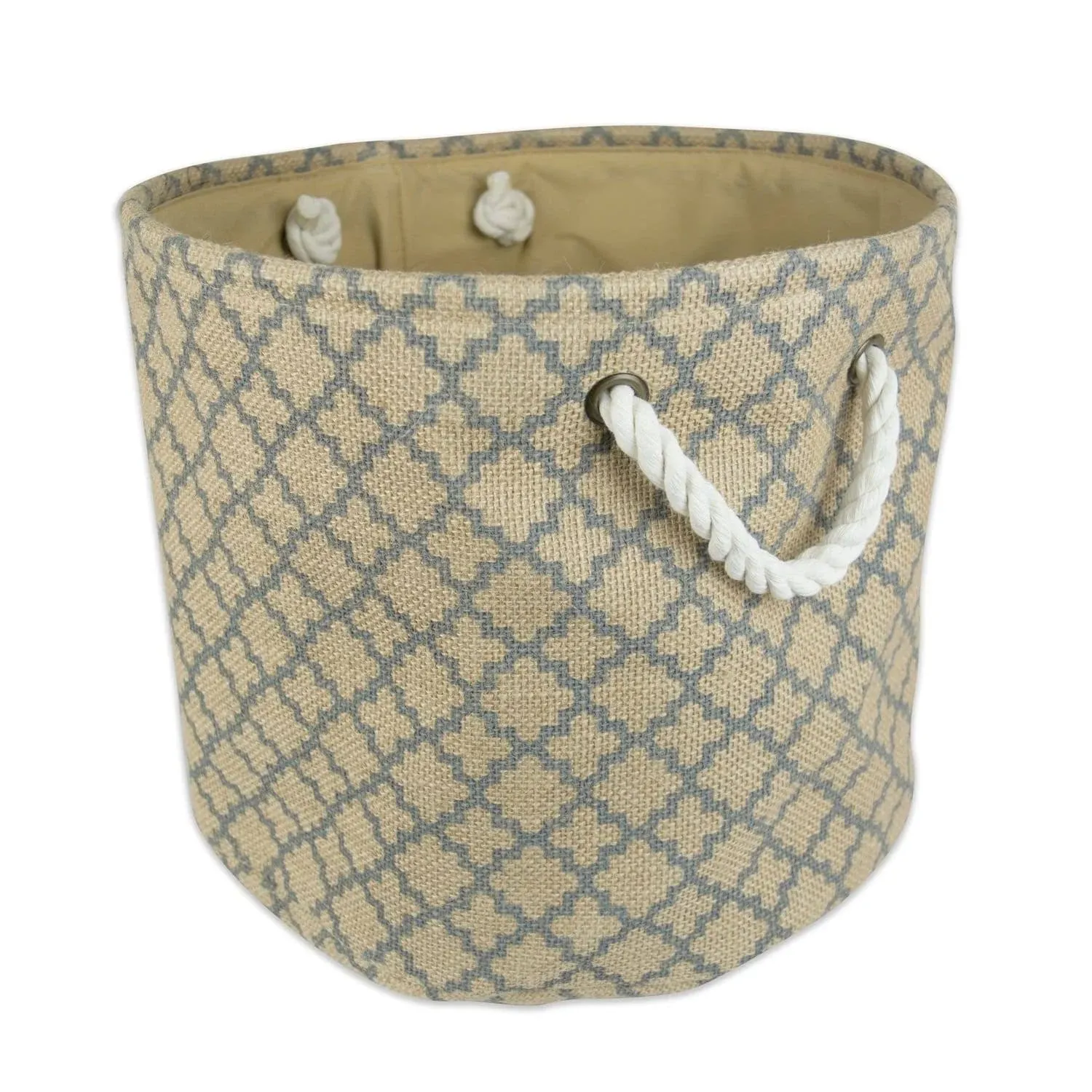 DII Round Burlap Decorative Storage Bin - Gray Diamond - Small 9x12x12"