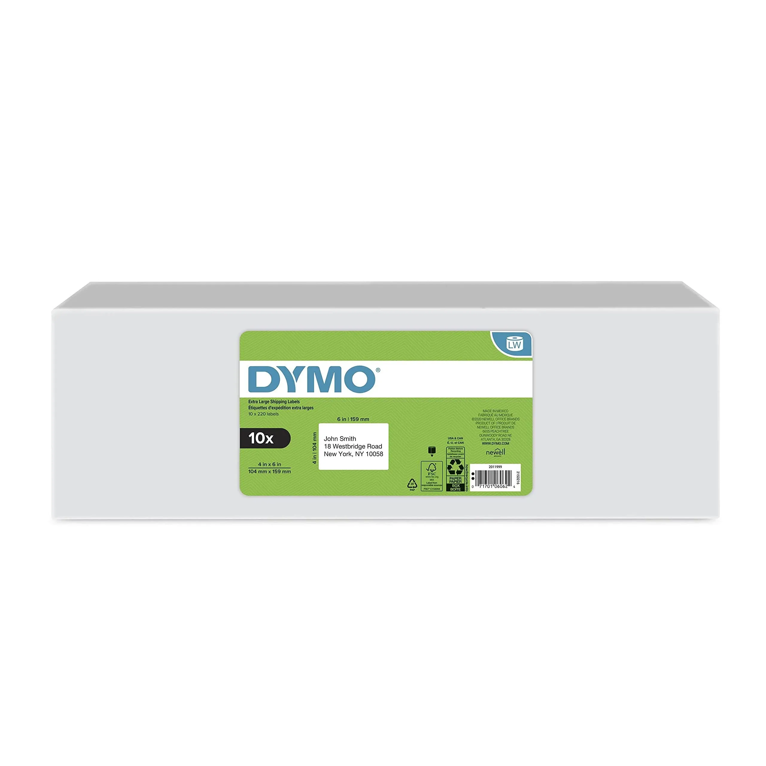 Dymo - LW Extra-Large Shipping Labels, 4" x 6", White, 220/Roll, 10 Rolls/Pack