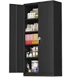 Greenvelly Storage Cabinet, 72” Black Garage Steel Locking Cabinet with Doors and 4 Adjustable Shelves, Tall Lockable File &Tool Cabinet for Home