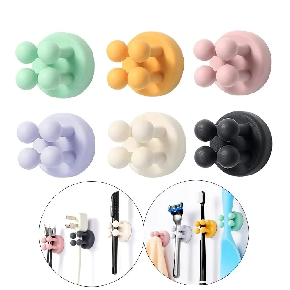 Silicone Toothbrush Holders - 6 Pcs Razor Hooks Adhesive Wall Mounted for Hanging Towel Key Plug Cable, Utility Decoration Hook Stick to Dorm Room Door Function for Kitchen Bathroom Home Office