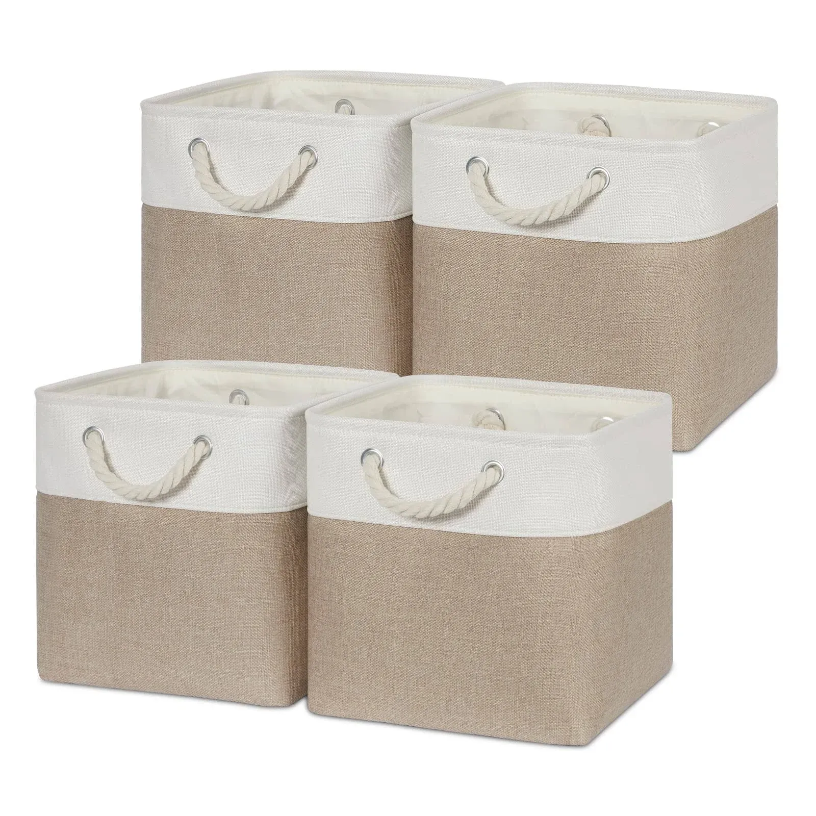 Temary Cube Storage Bins 11 x 11 Fabric Storage Baskets 4 Pack Storage Cubes Baskets for Gift Empty, Cube Organizer Bins Cloth Baskets for Storage (White&Khaki)