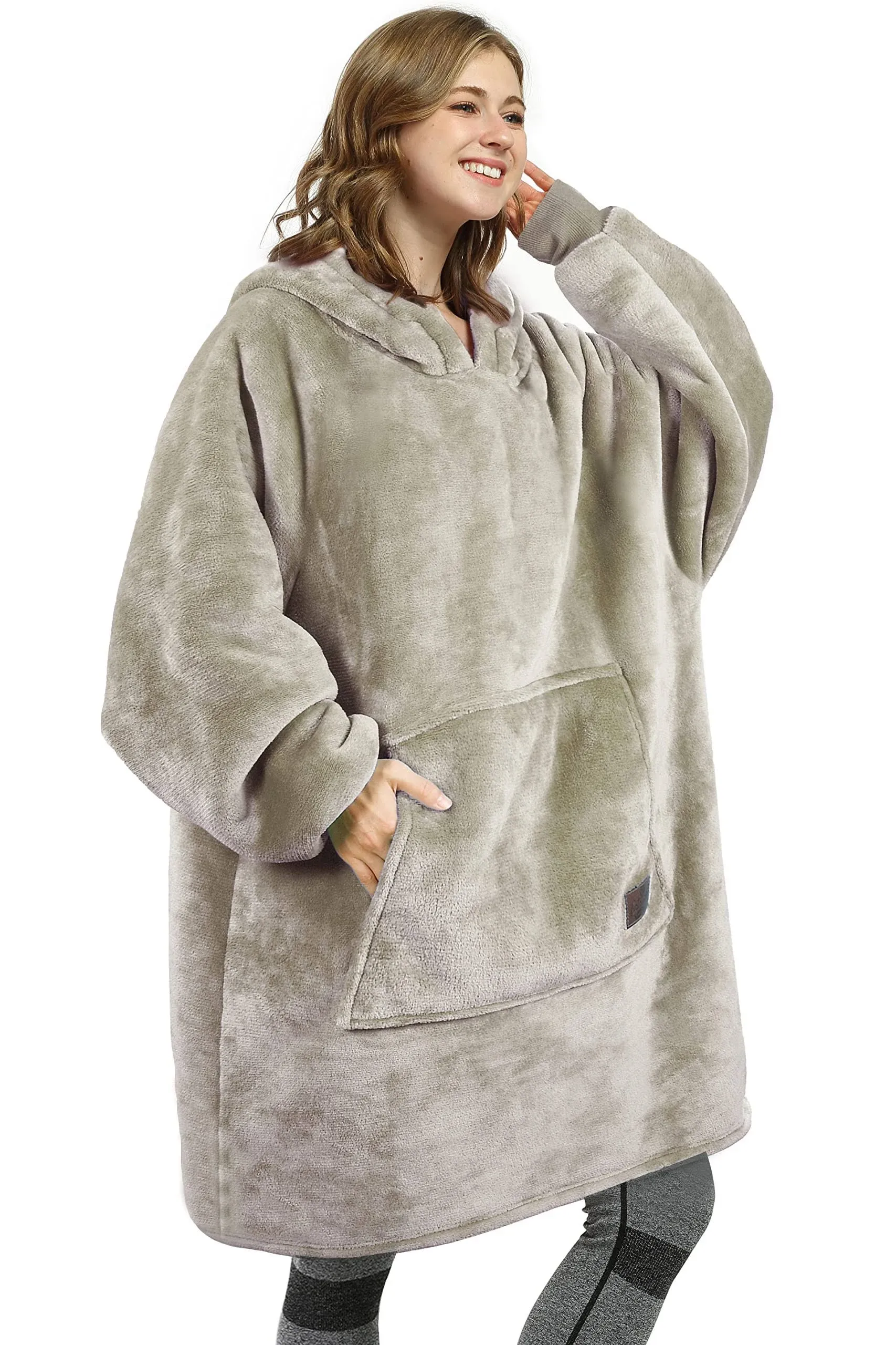 Oversized Wearable Blanket Hoodie Sweatshirt for Adults Men Women Catalonia Color: Latte