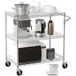 VEVOR Kitchen Utility Cart, 3 Tiers, Wire Rolling Cart with 661 lbs Capacity, Steel Service Cart On Wheels, Metal Storage Trolley with 80 mm Deep