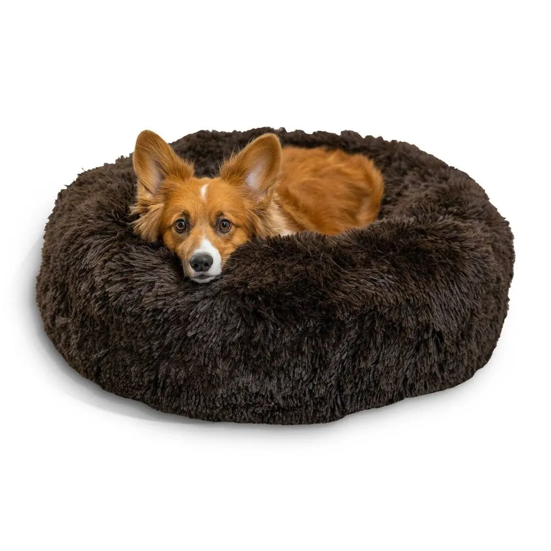 Best Friends by Sheri The Original Calming Dog Bed Donut Cuddler Shag Fur - 30"x30", Dark Chocolate