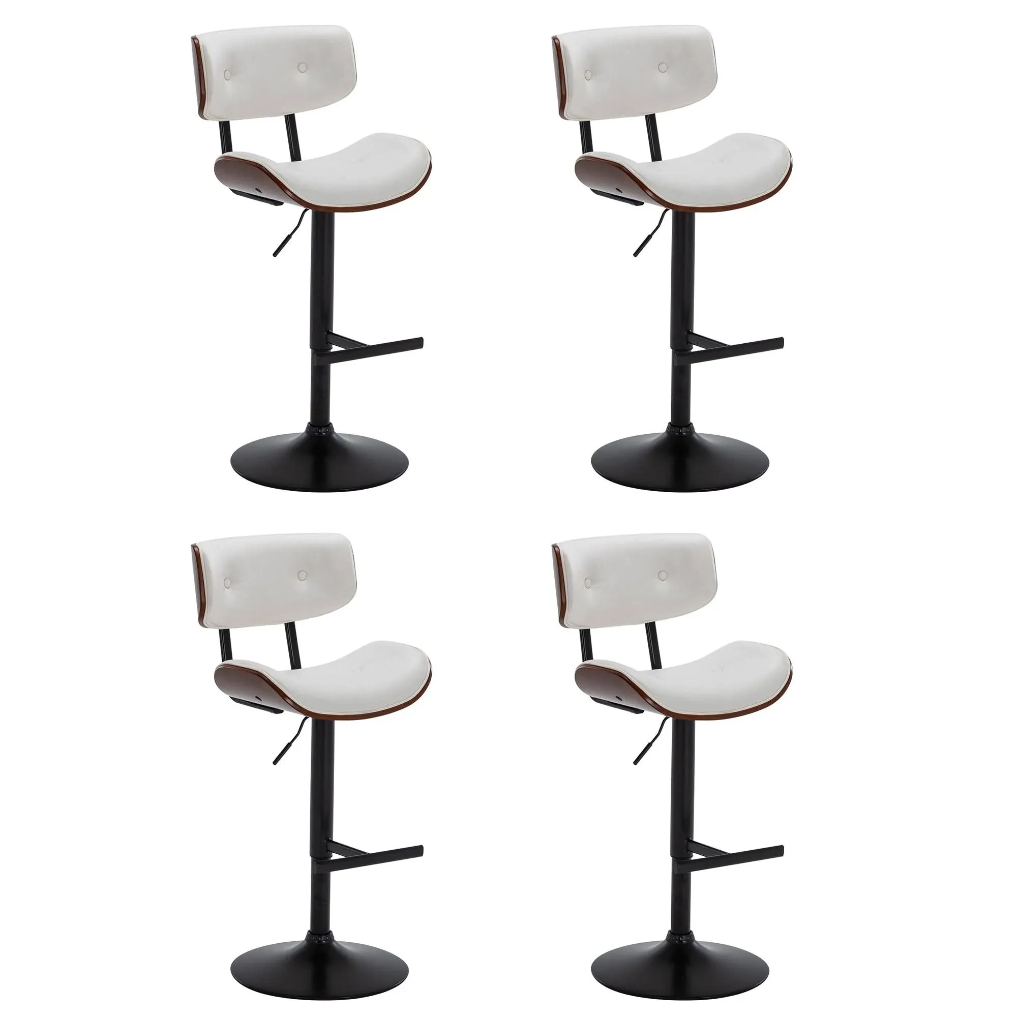 BELLEZE Adjustable Counter Height Bar Stools Set of 4, Faux Leather Upholstered Swivel Barstools with Widen Back, Kitchen Counter Stools Mid Century Modern Bar Chairs - Avalon (White)