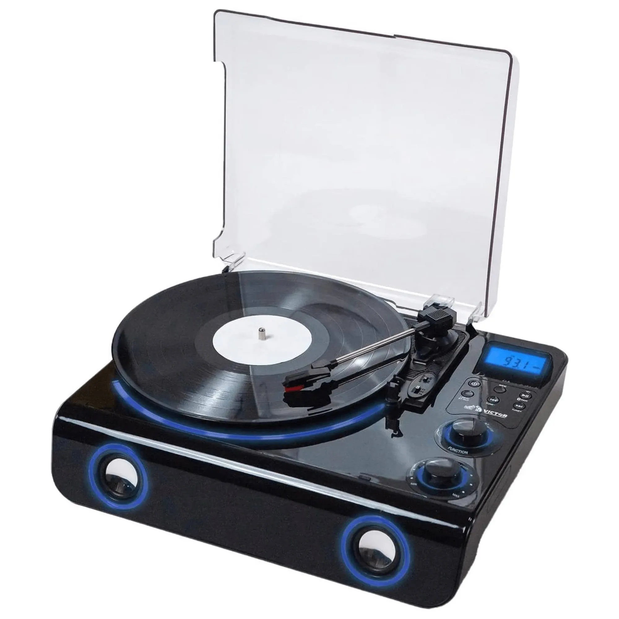 VICTOR Beacon 5-in-1 Turntable System with Blue LED Accent Lighting - Black