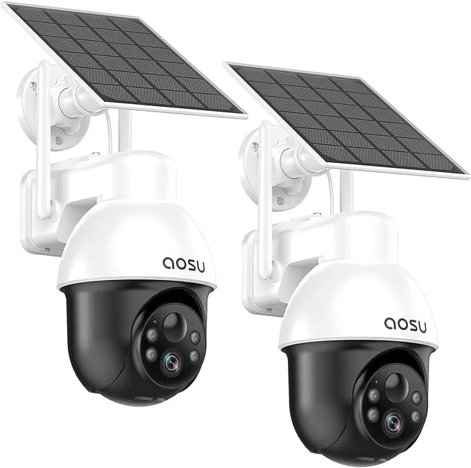 AOSU 3K/5MP Solar Security Cameras System Wireless Outdoor, Battery Powered WiFi Camera for Home Security, Panoramic PTZ, Auto Tracking, Human