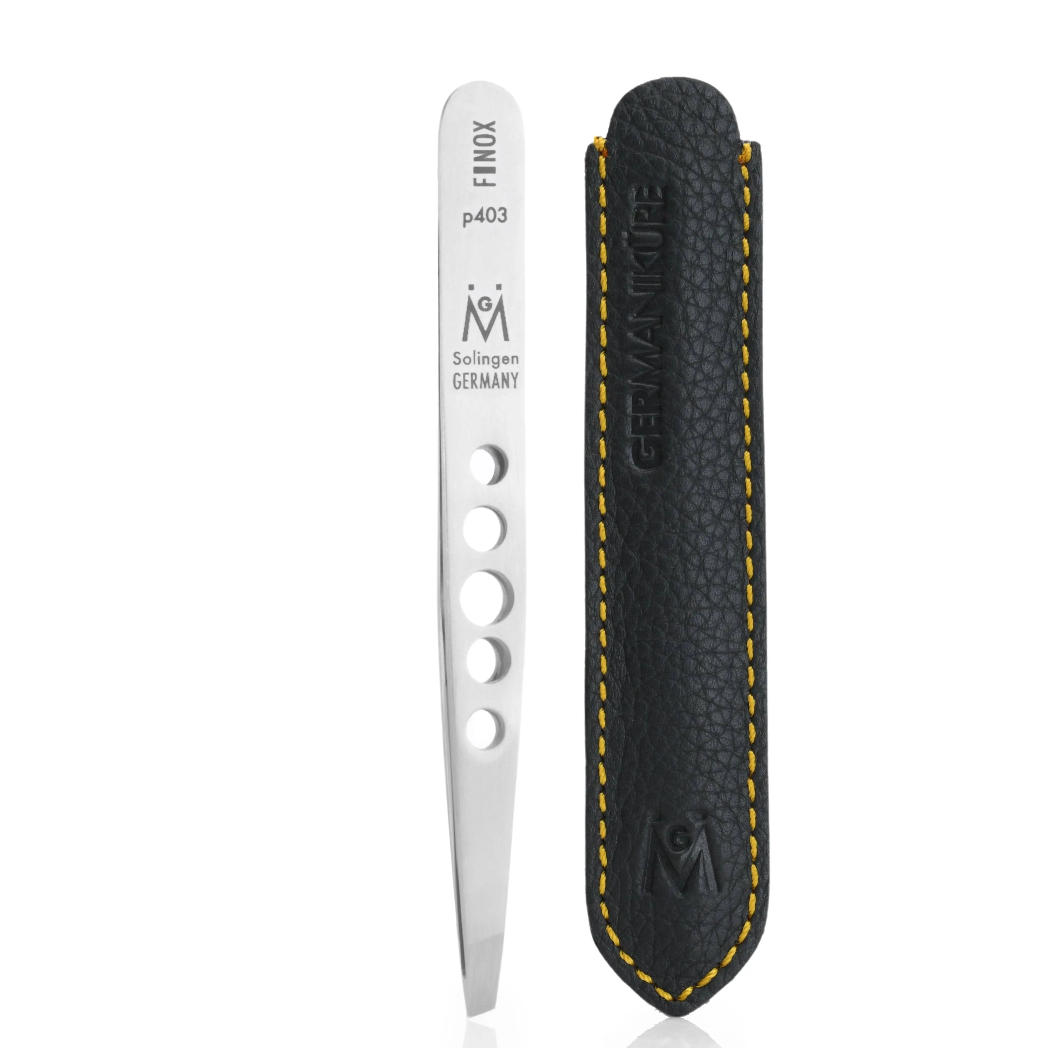 GERMANIKURE p403 - Slanted Perforated Eyebrow Tweezers, Finox Surgical Stainless Steel Hair Remover