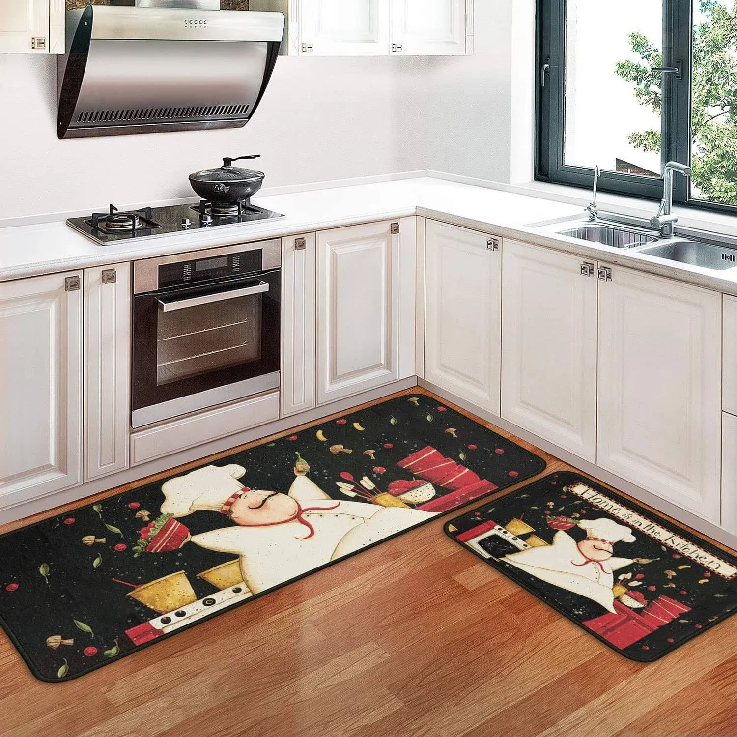 OUXIOAZ 2 Pcs Kitchen Rugs and Mats Washable Non Skid, Soft Super Absorbent Fat Chef Kitchen Mat for Doormat Bathroom Runner Set (17"x47"+17"x30"