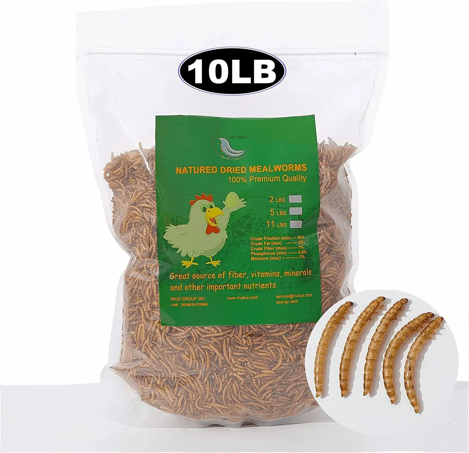 Euchirus 6lbs Non-GMO Dried Mealworms,High-Protein Larvae Treats Feed Molting Supplement for Birds Hens Ducks etc,Large Bulk Meal Worms Birds