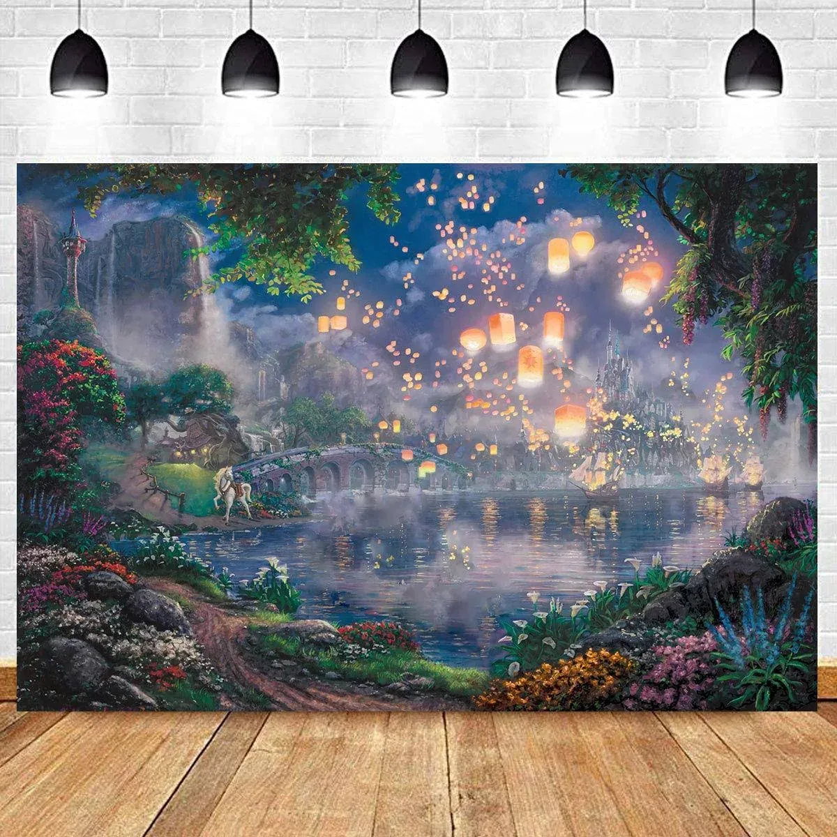 Fairy Tale Prince Beauty Backdrop 9x6ft Palace Castle Garden Lake Lantern Romantic Dating Girl Princess Birthday Party Photography Background Photo Studio Prop Wallpaper LYST910