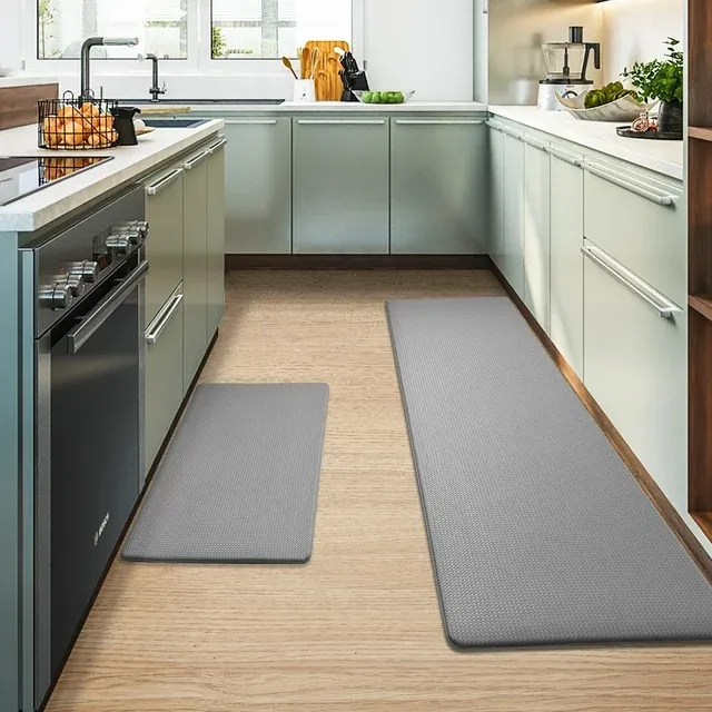 Pabube Kitchen Rug and Mat Kitchen Mat Anti Fatigue, Non Slips Kitchen Floor Mat, Kitchen Rug or Mat Washable, 17 inchx 29 inch+17 inchx 59 inch, Gray