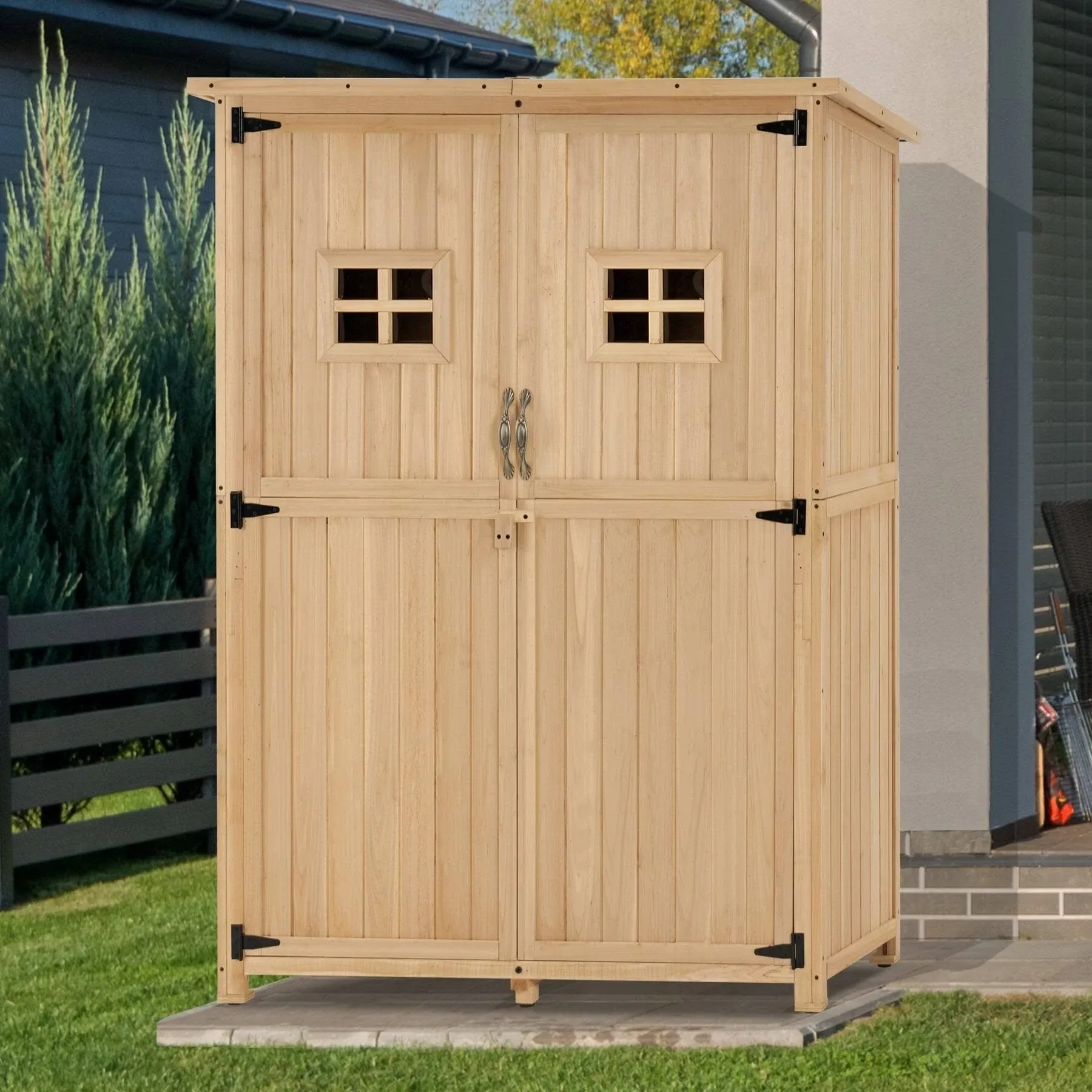 MCombo Large Outdoor Storage Shed with 2 Shelves, Oversize Garden Tool Shed with Latch, Outdoor Storage Cabinet with Floor 1911