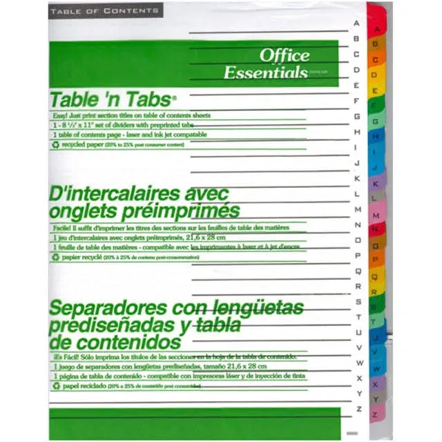 AVE11677 Office Essentials Table 'n Tabs Dividers, 26-Tab, A-Z