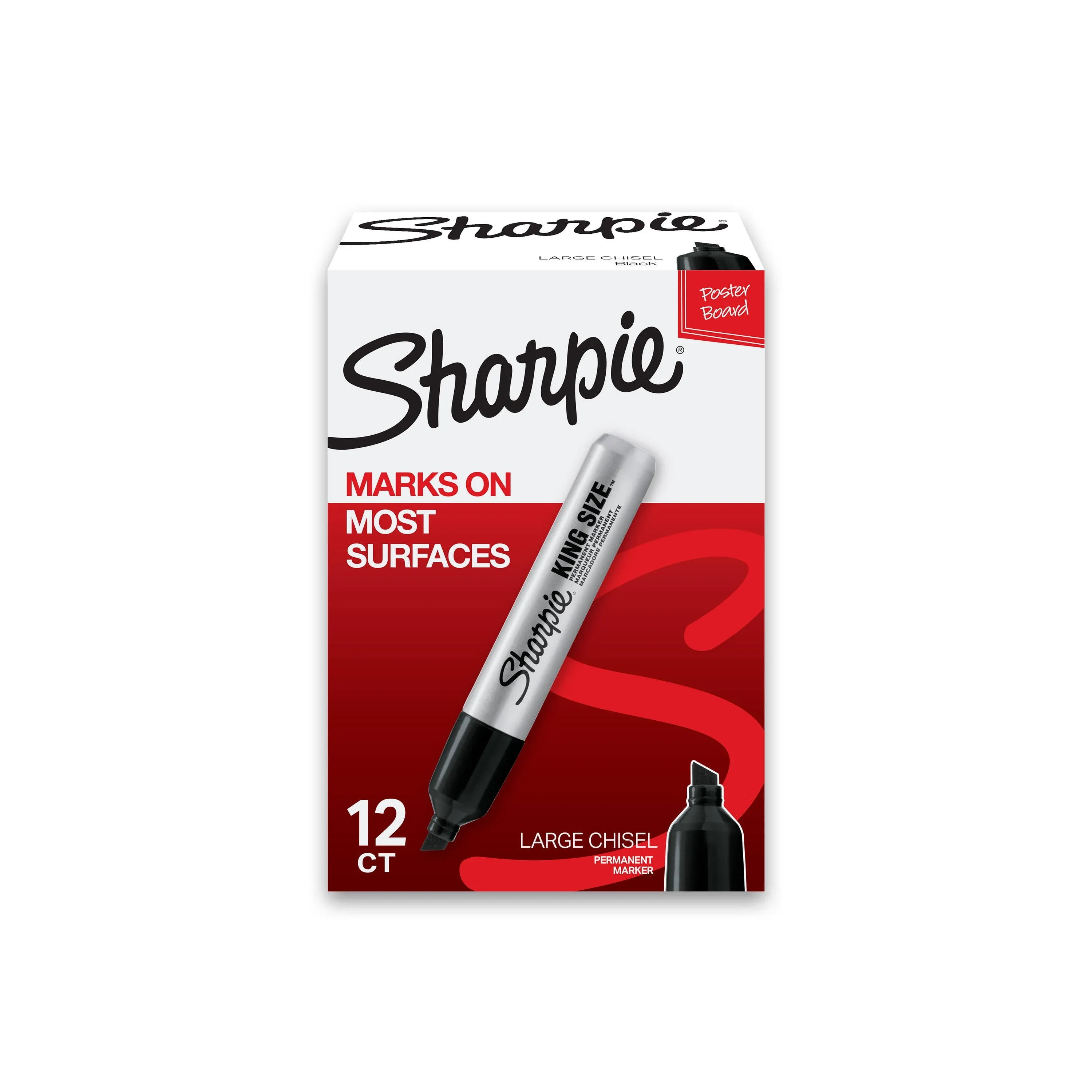 Sharpie King Size Permanent Marker, Chisel Tip, Black Ink, Dozen (SAN15001)