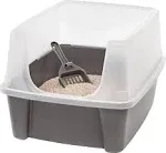 IRIS USA, Open-Top Cat Litter Box with Shield and Scoop, Dark Gray